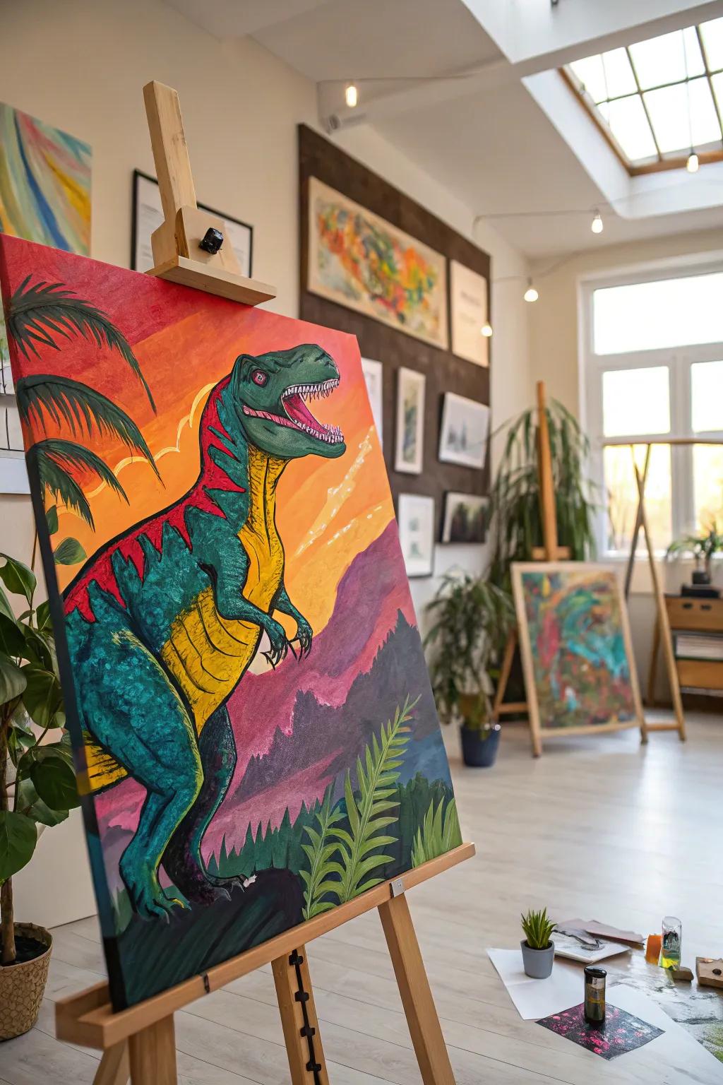 Abstract and playful dinosaur stomp painting