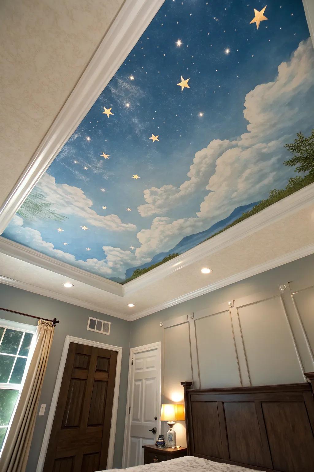 Ceiling murals transform spaces into works of art.