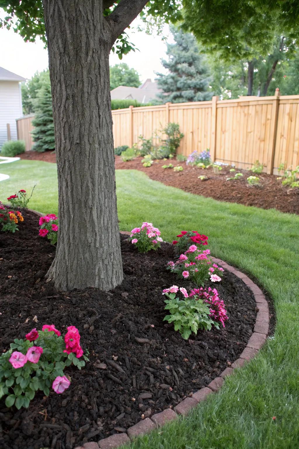 A well-mulched tree base, enhancing both function and aesthetics.