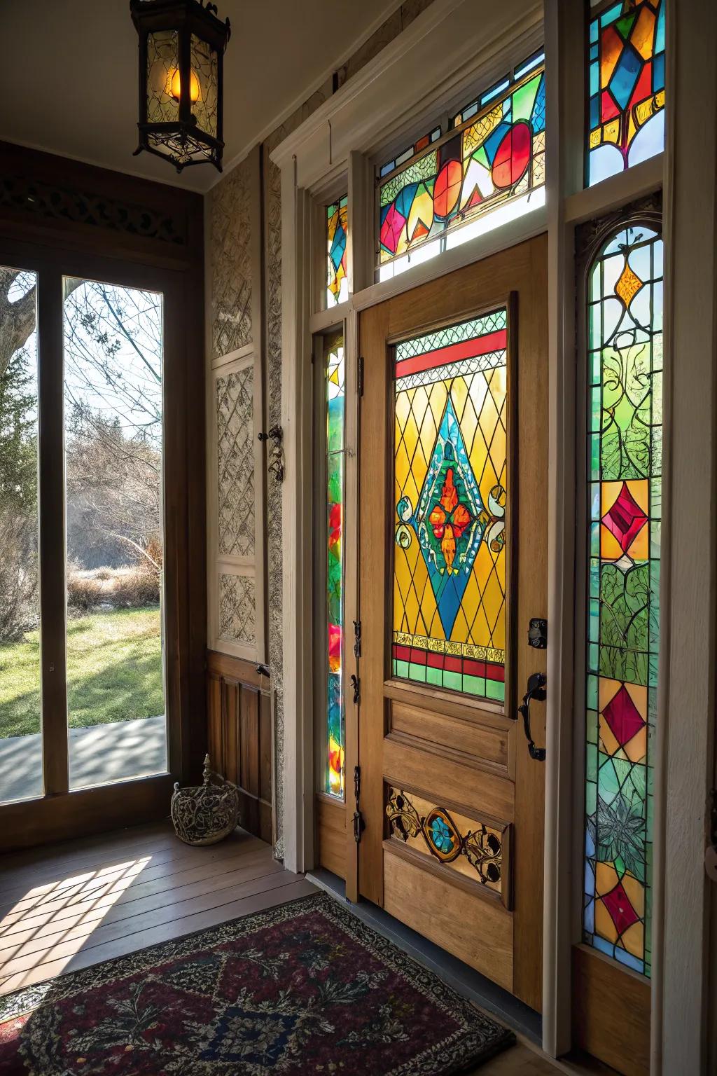 Stained glass adds a touch of artistry and privacy.