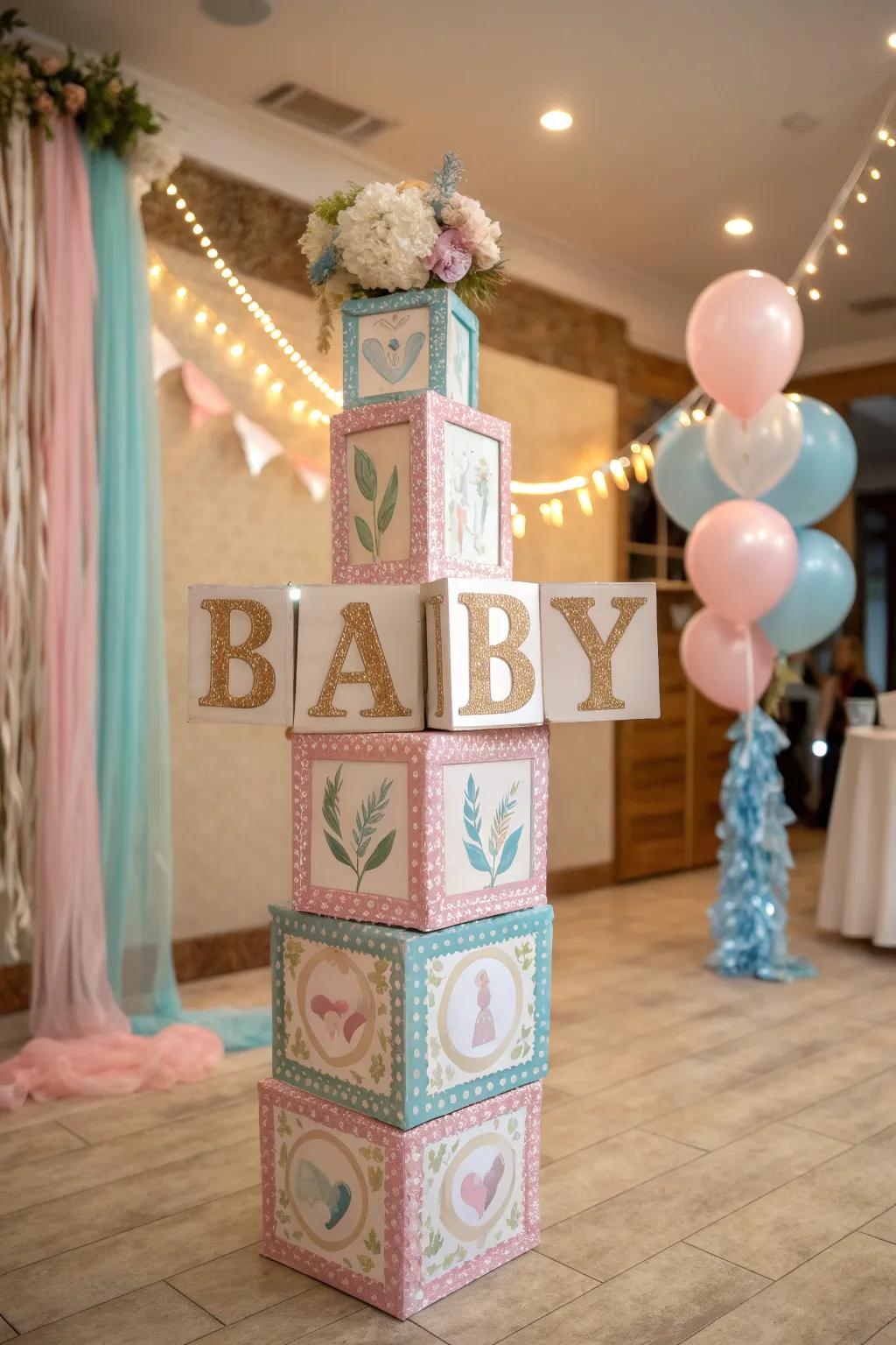 Decorative boxes add a playful and charming element to any gender reveal party.