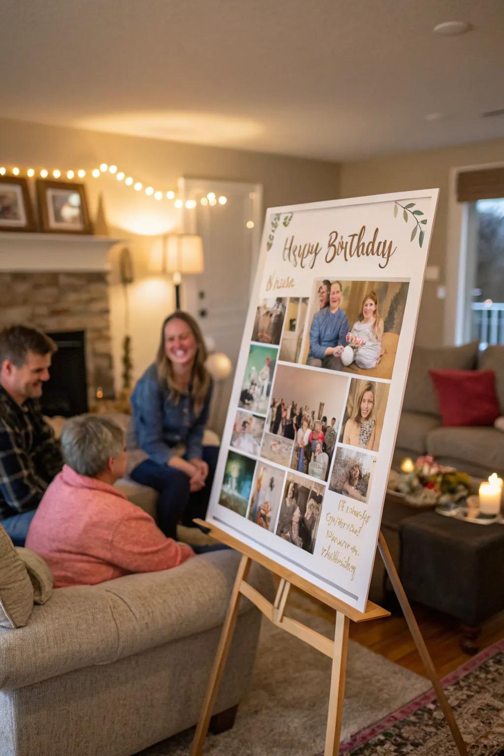 Photo montages on birthday signs celebrate cherished memories.