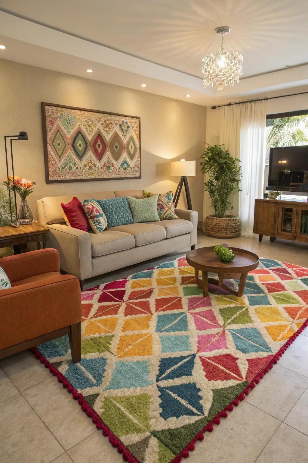 Use rugs to create distinct zones in your living space.