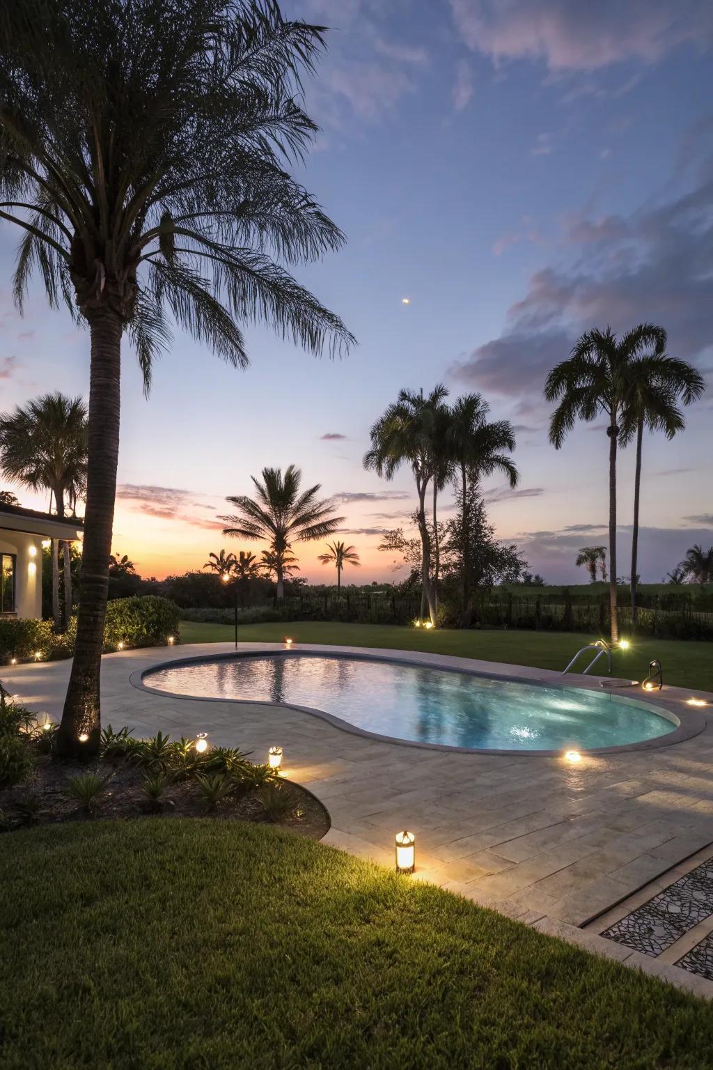 Solar lights create a magical evening ambiance.