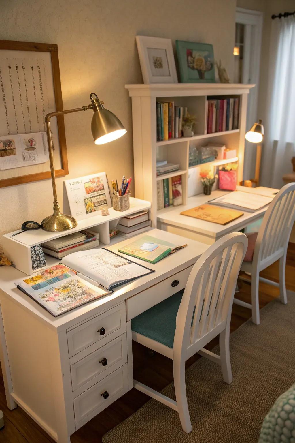 A side-by-side study setup perfect for siblings.