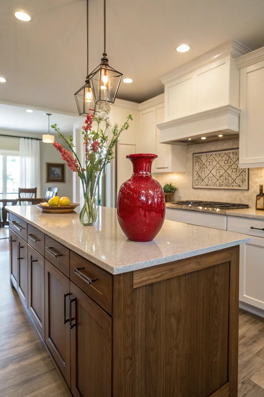 A touch of bold color injects energy into a neutral background.