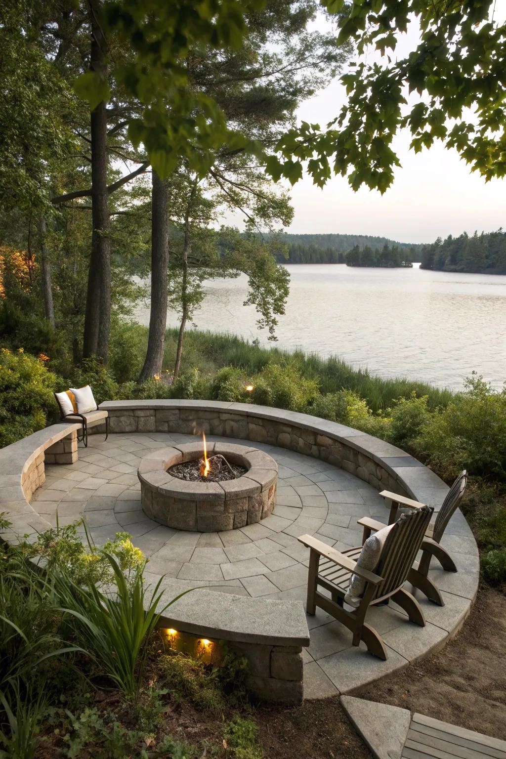 Built-in seating adds elegance and functionality to your fire pit area.