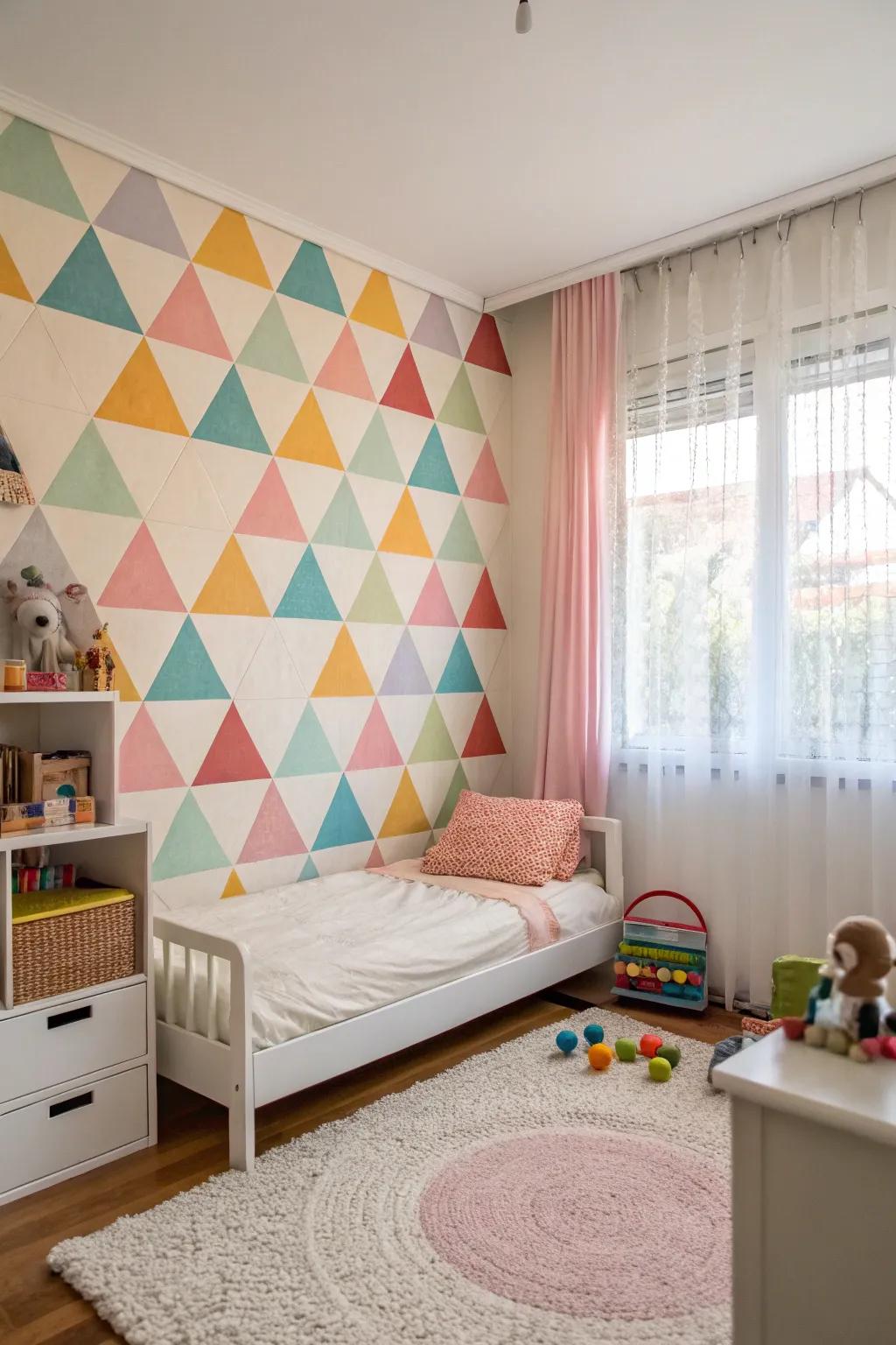 A lively geometric design wall that stimulates creativity.