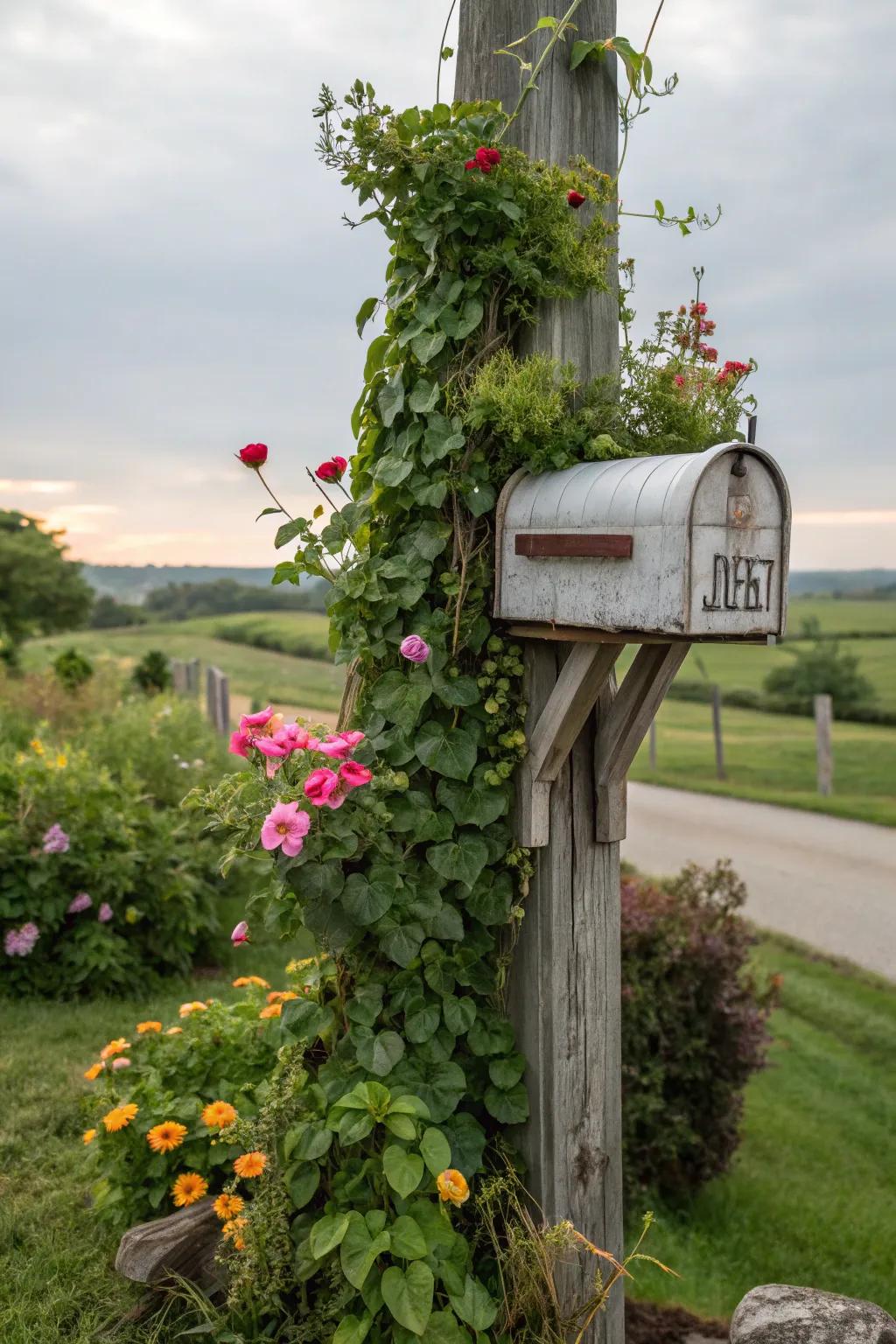 Twining vines contribute a whimsical element to your mailbox environment.