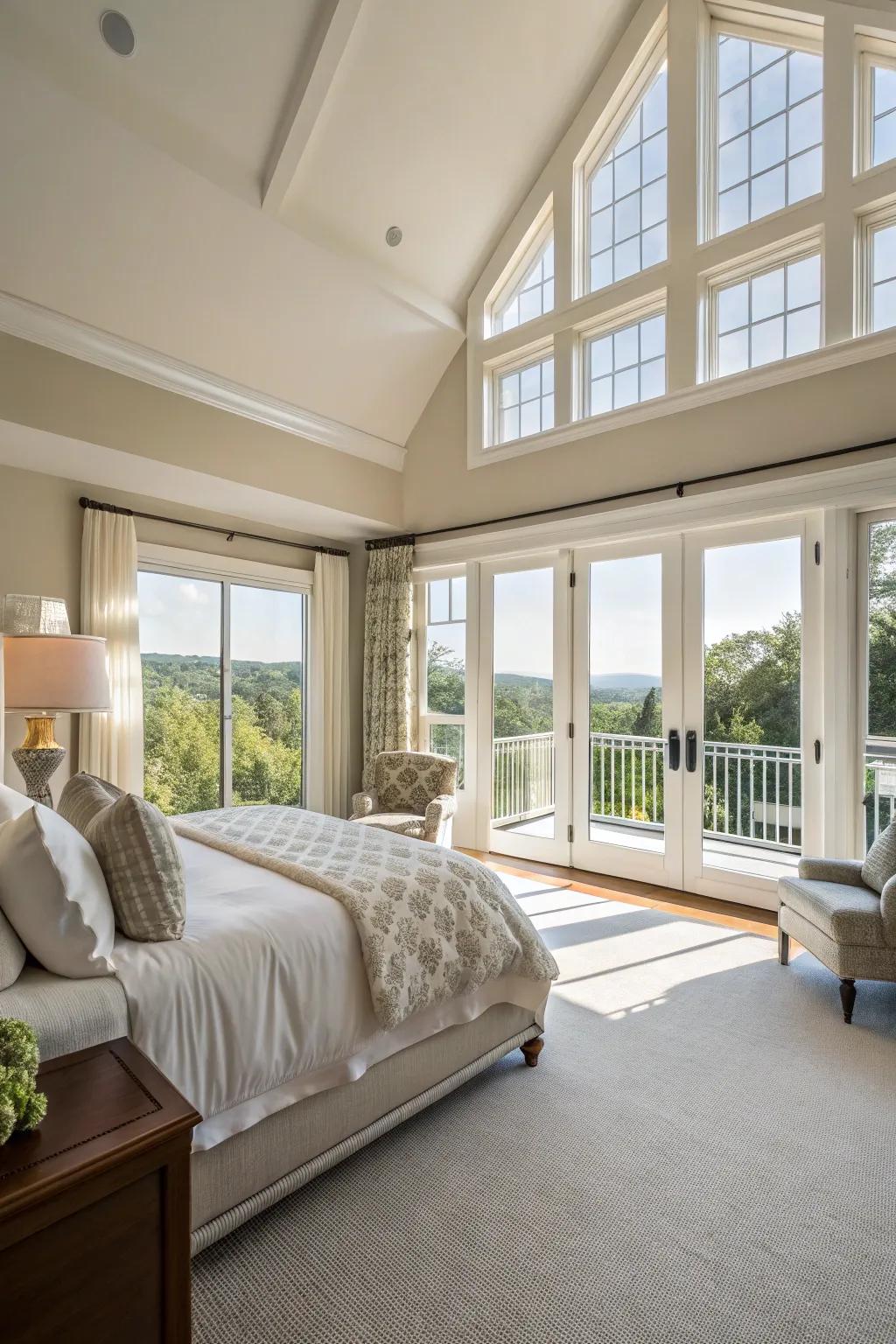 A master bedroom featuring a spacious design and abundant light from outside.