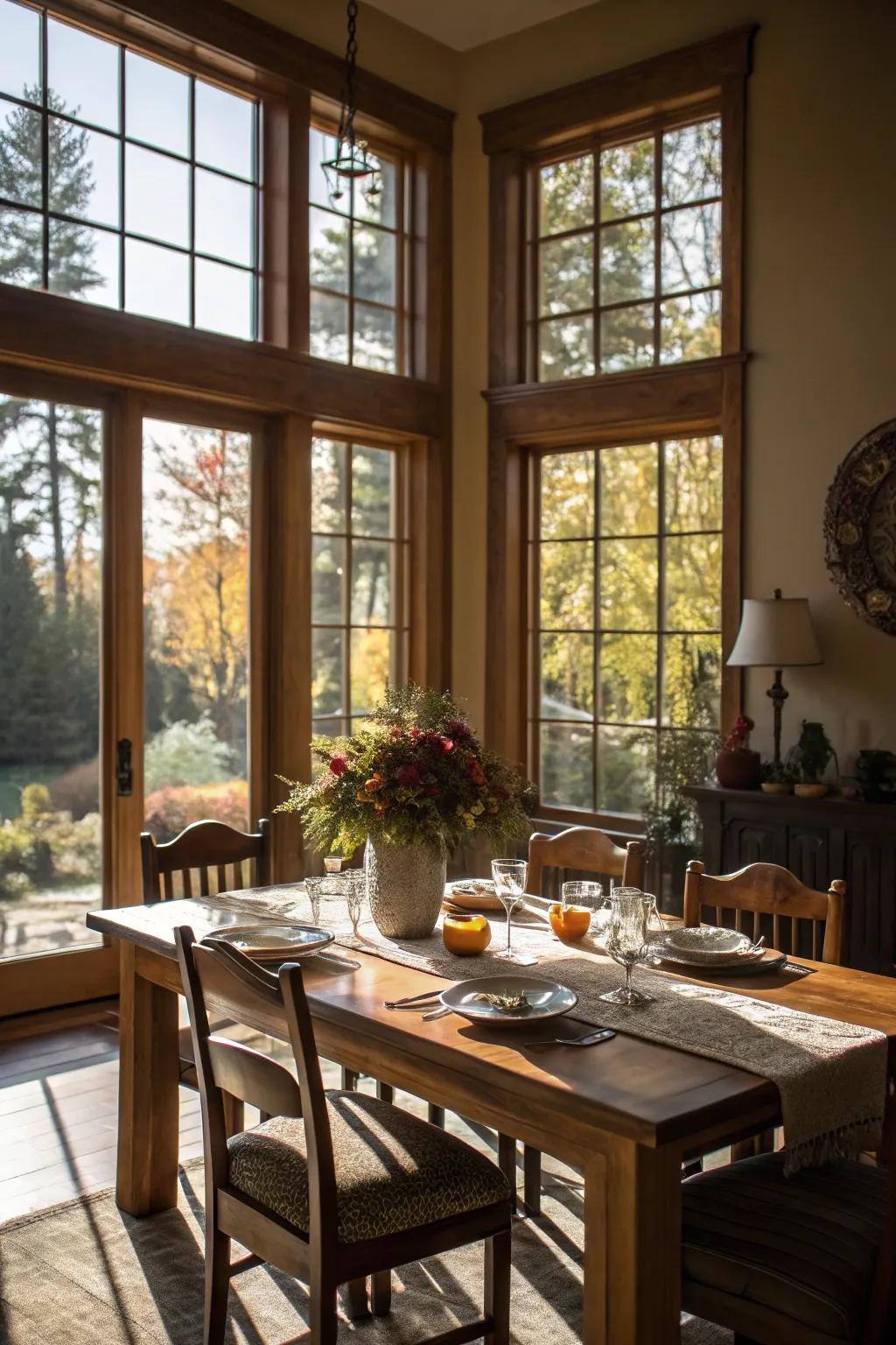 Natural light creates a warm and inviting dining atmosphere.