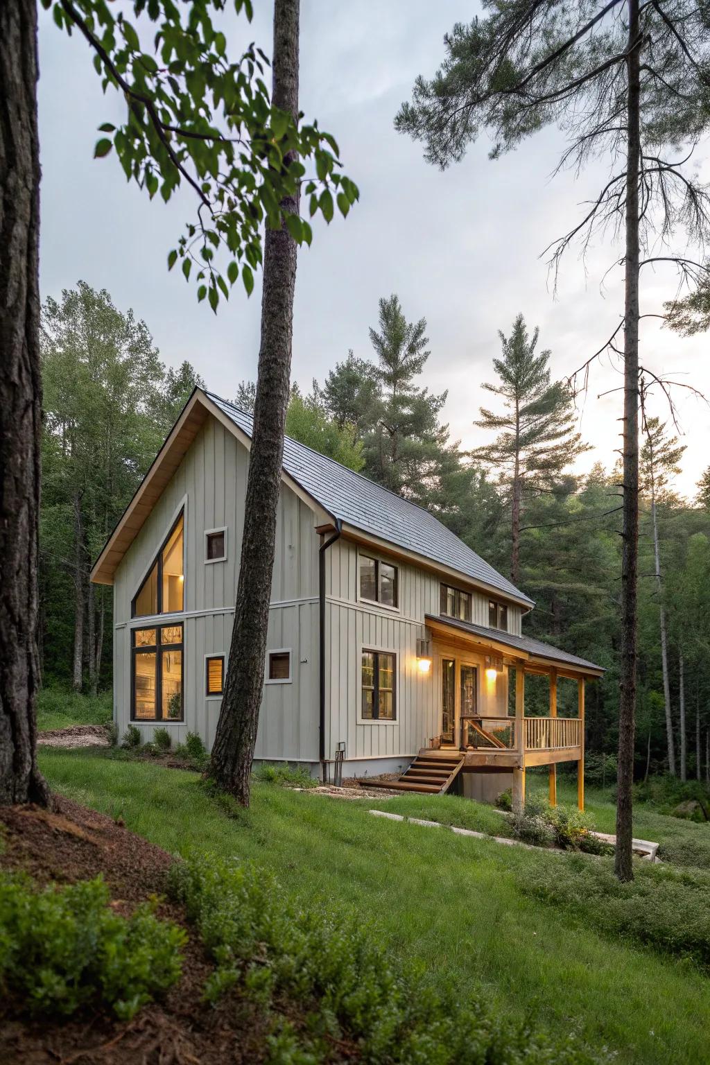 Light grey and cedar wood offer a warm, rustic appeal.