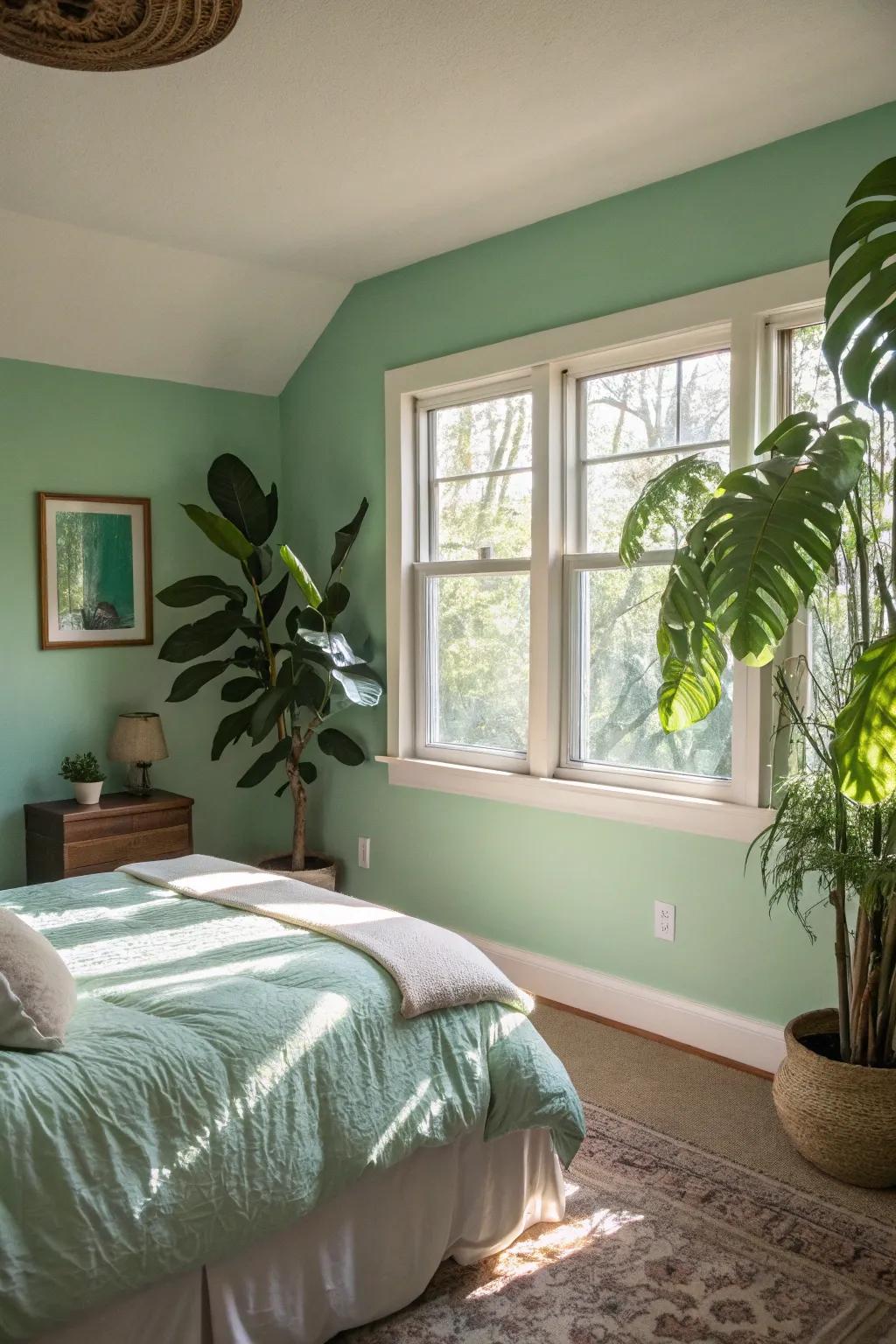 A springtime green boudoir brimming with natural elements.