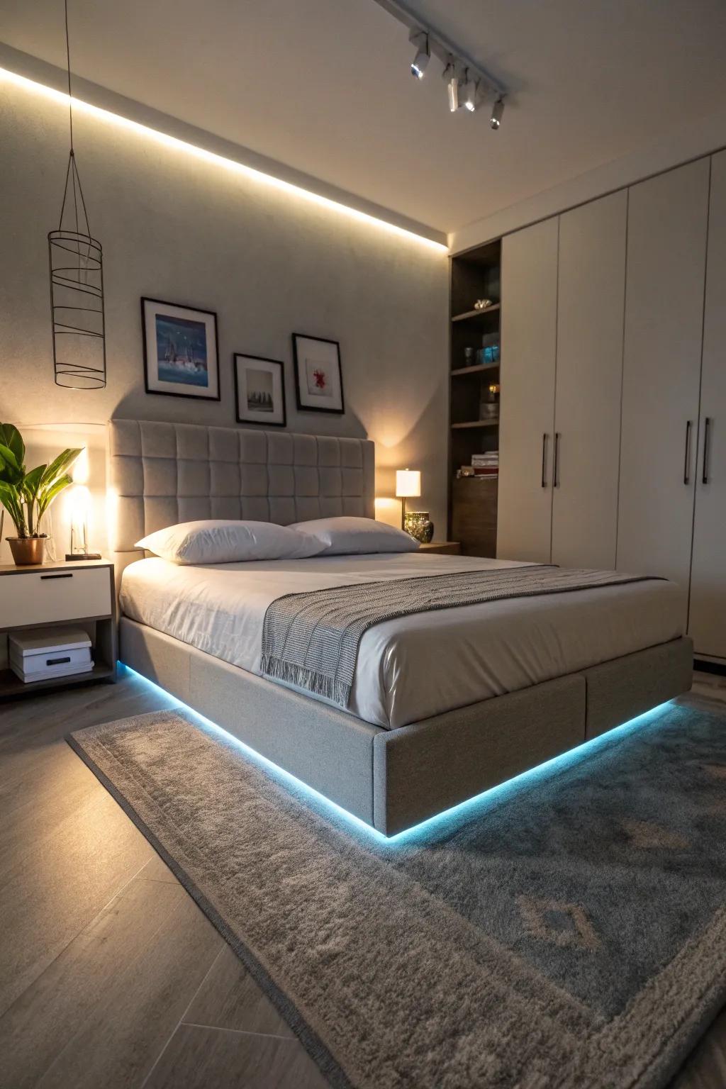 Modern elegance with under-bed LED lighting.