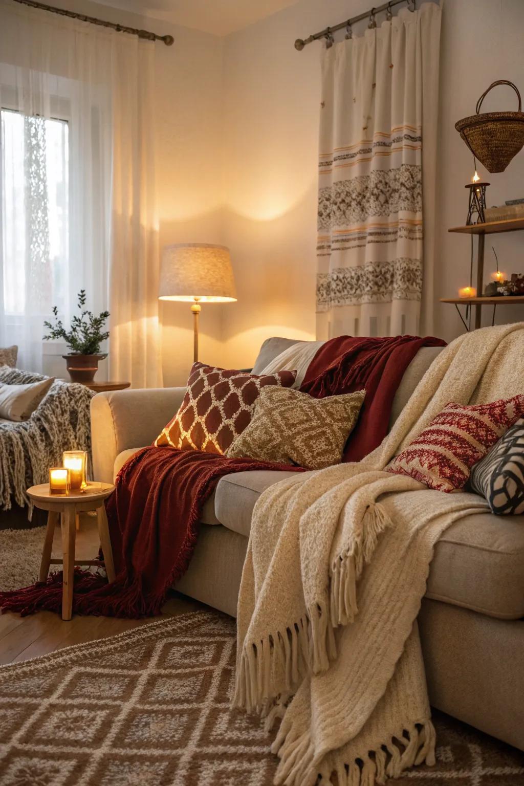 Warm textiles add a layer of coziness to this mountain retreat.