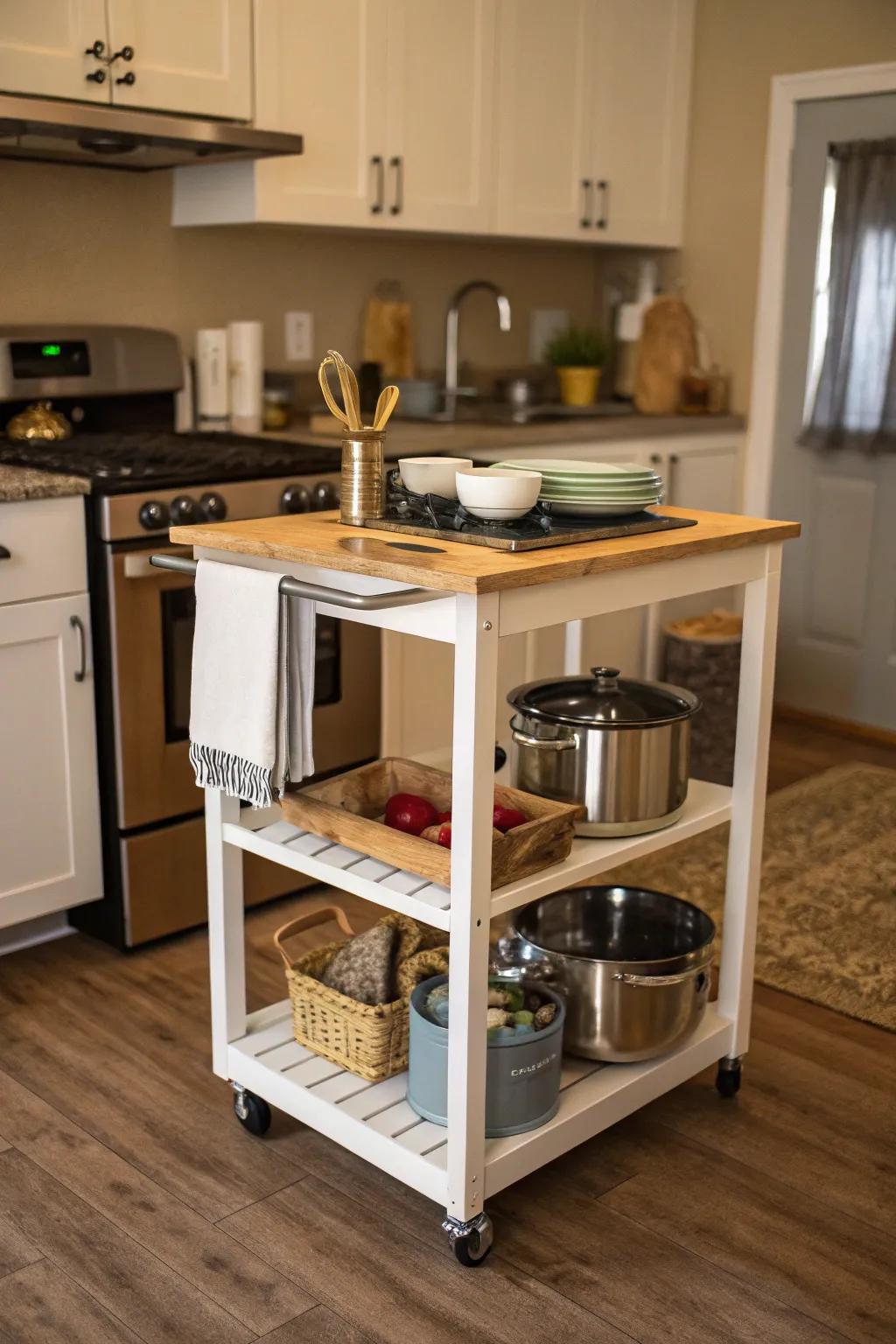 A space-saving compact kitchen island