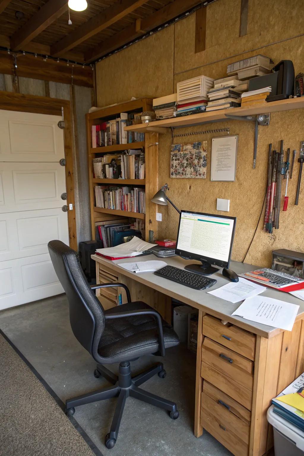 A garage converted into a serene office space.