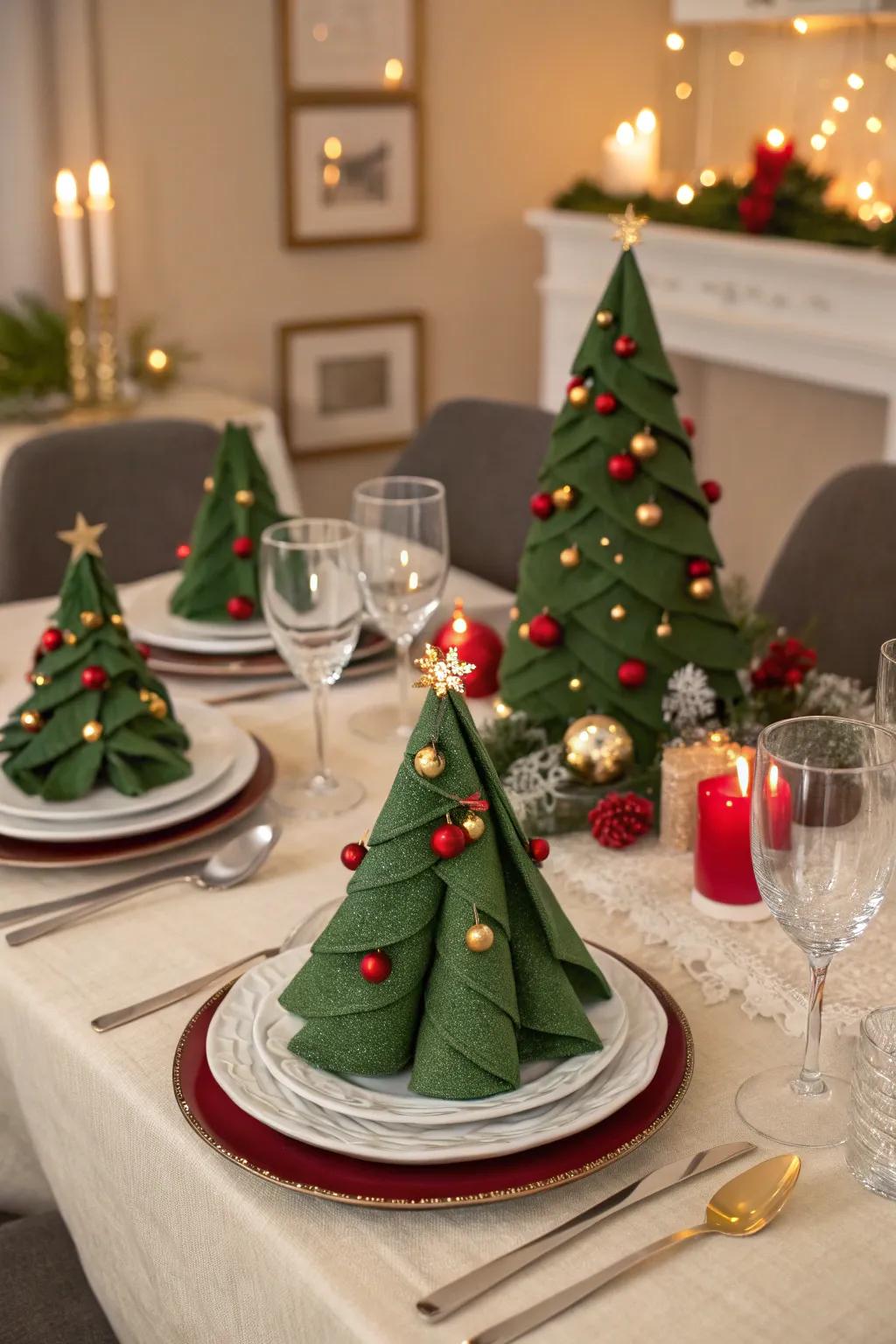 Bring the holiday spirit to your table with Christmas Tree napkin folds.