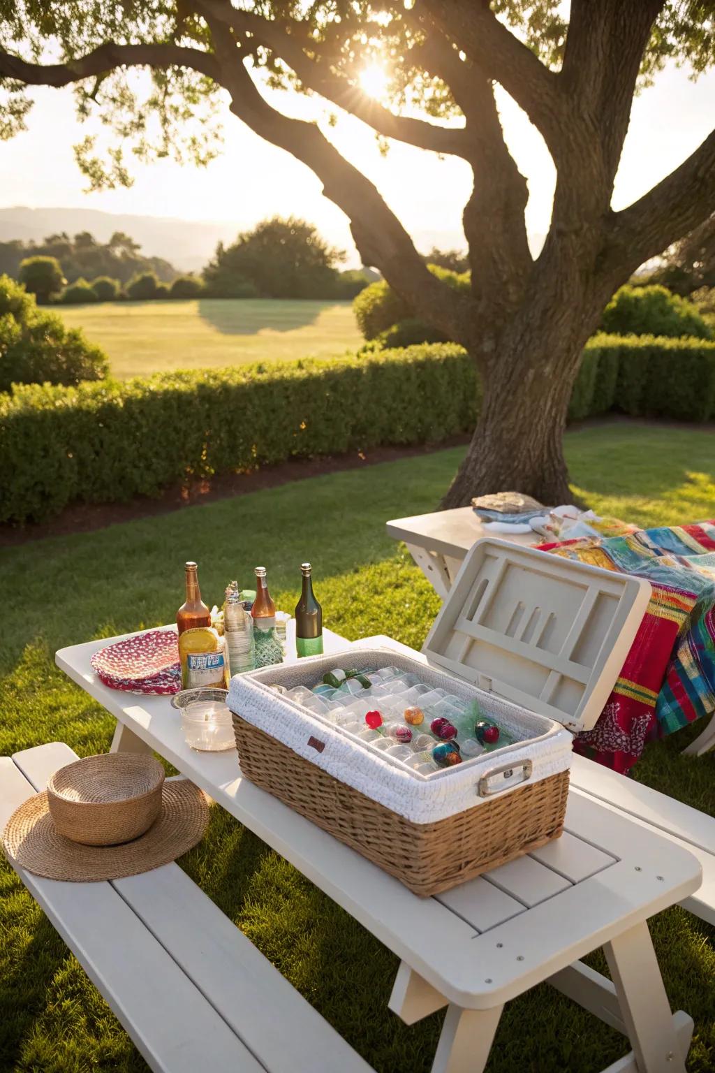 A built-in cooler is a practical and fun addition for summer parties.