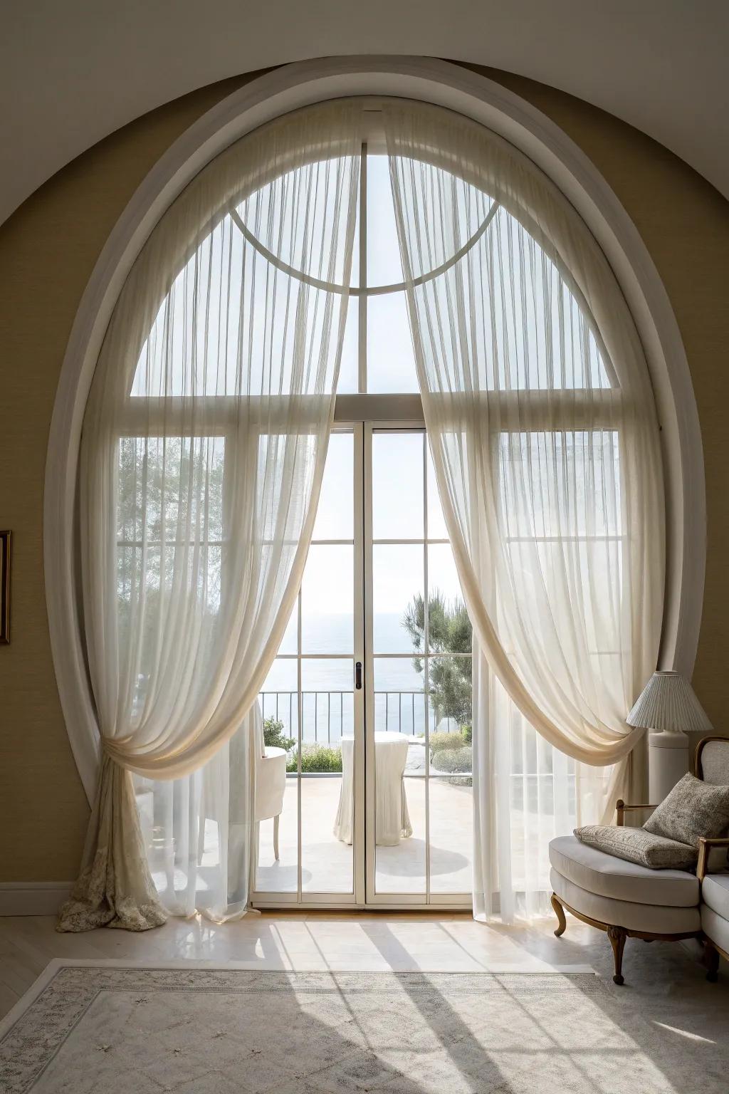 Sheer curtains paired with blinds create a dreamy atmosphere.