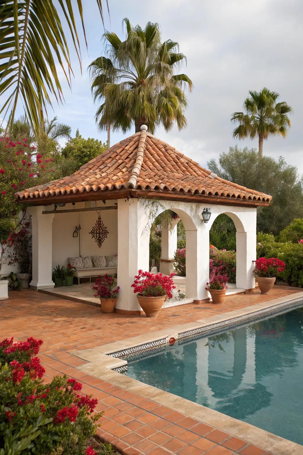 A cabana inspired by the Mediterranean, exuding elegance and timeless charm.