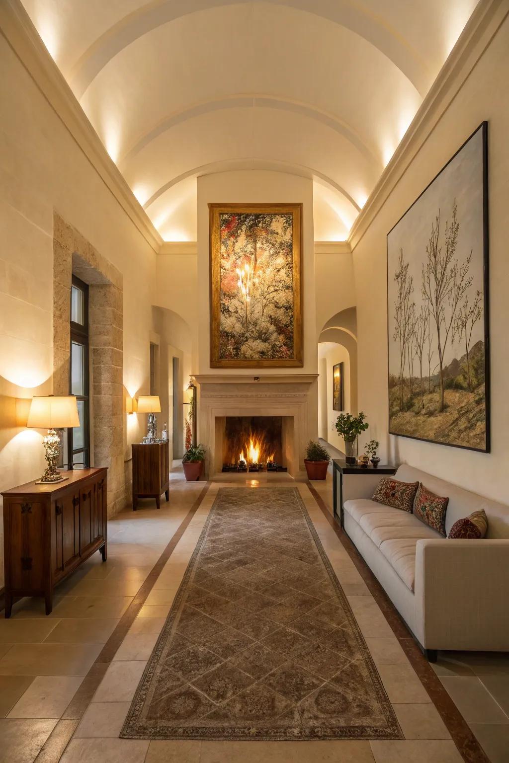 A main point sets the design for a long room.