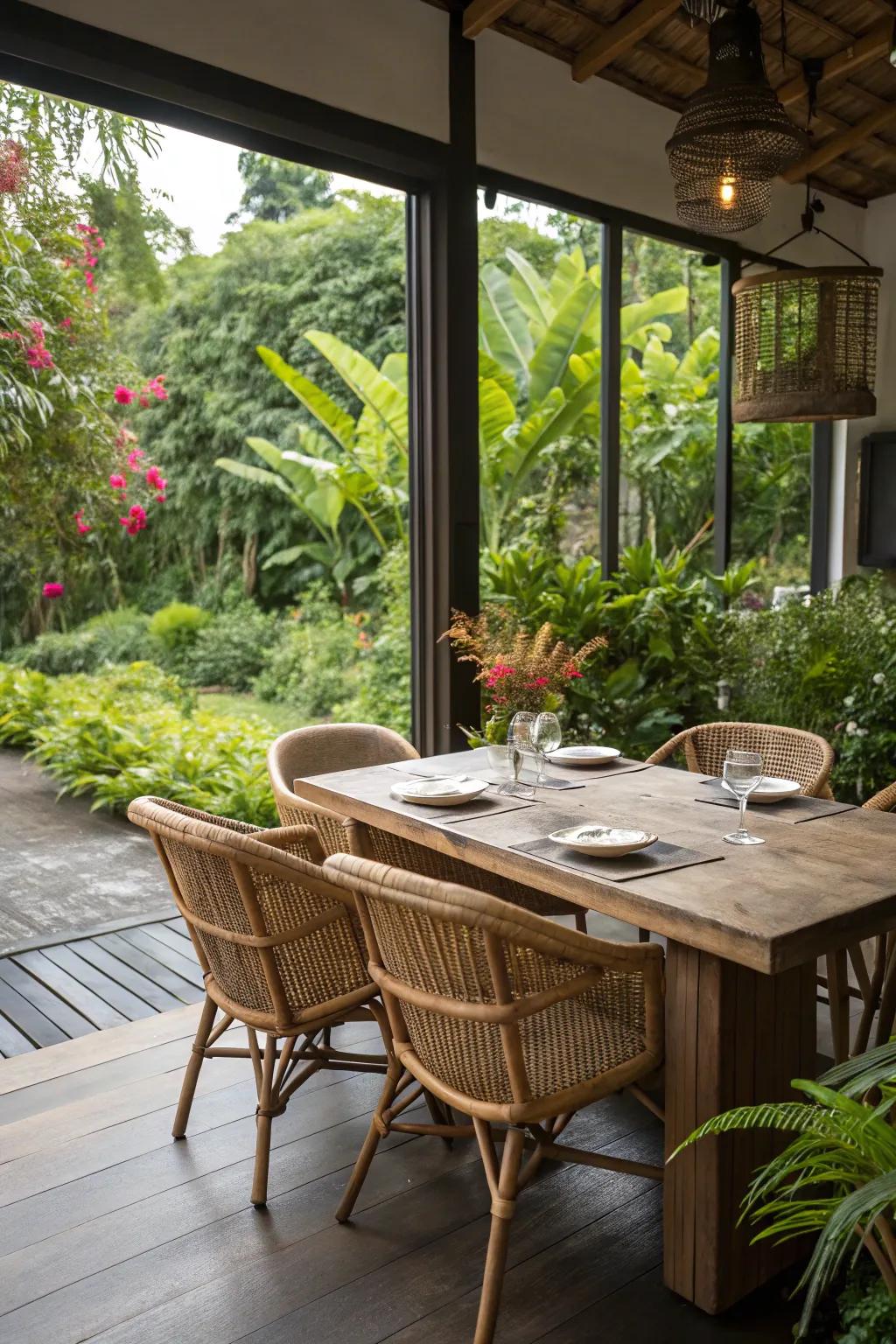 Natural materials enhance the warmth and intimacy of your dining area.