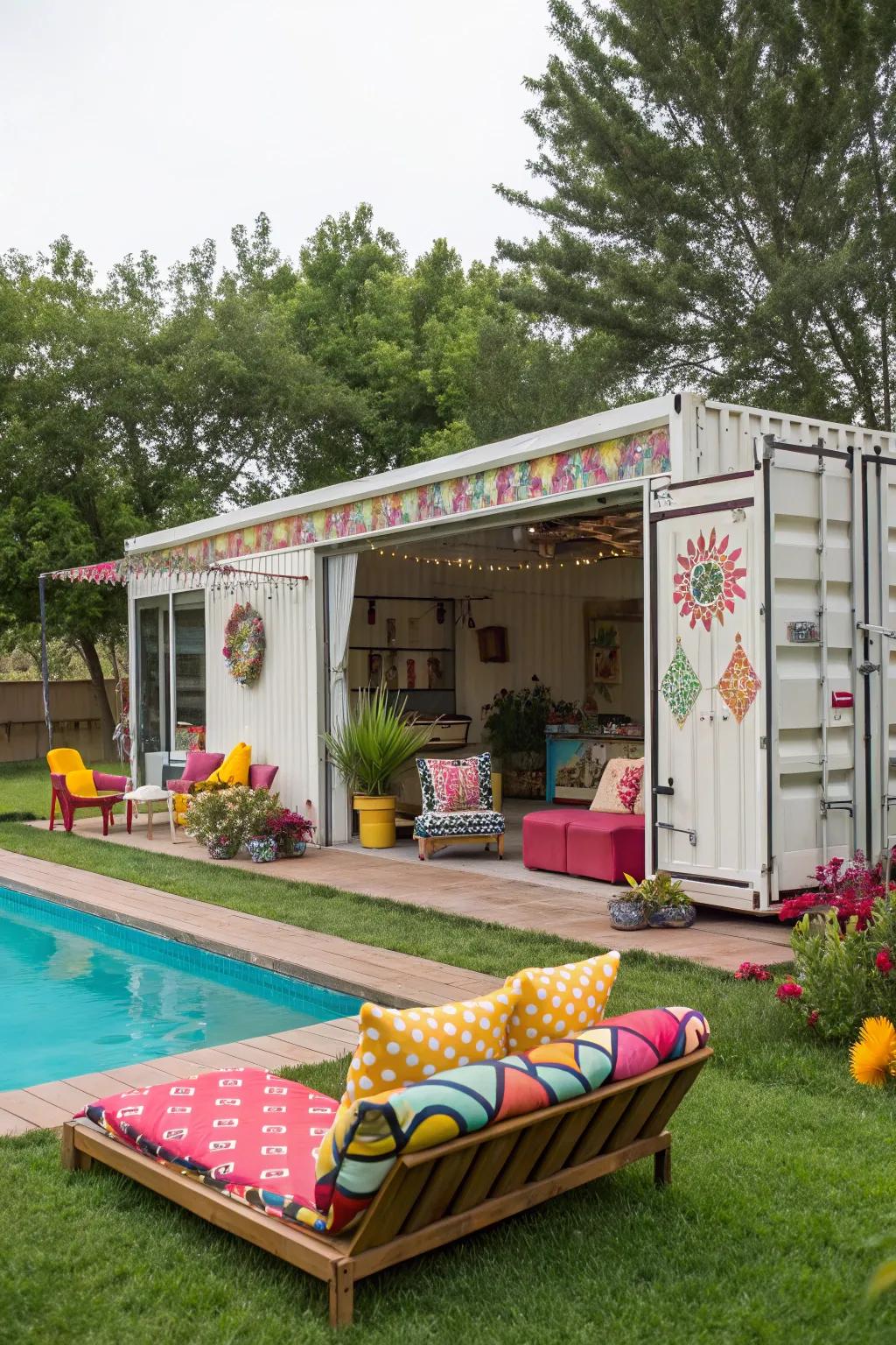 Infuse energy into your pool house with colorful accents.