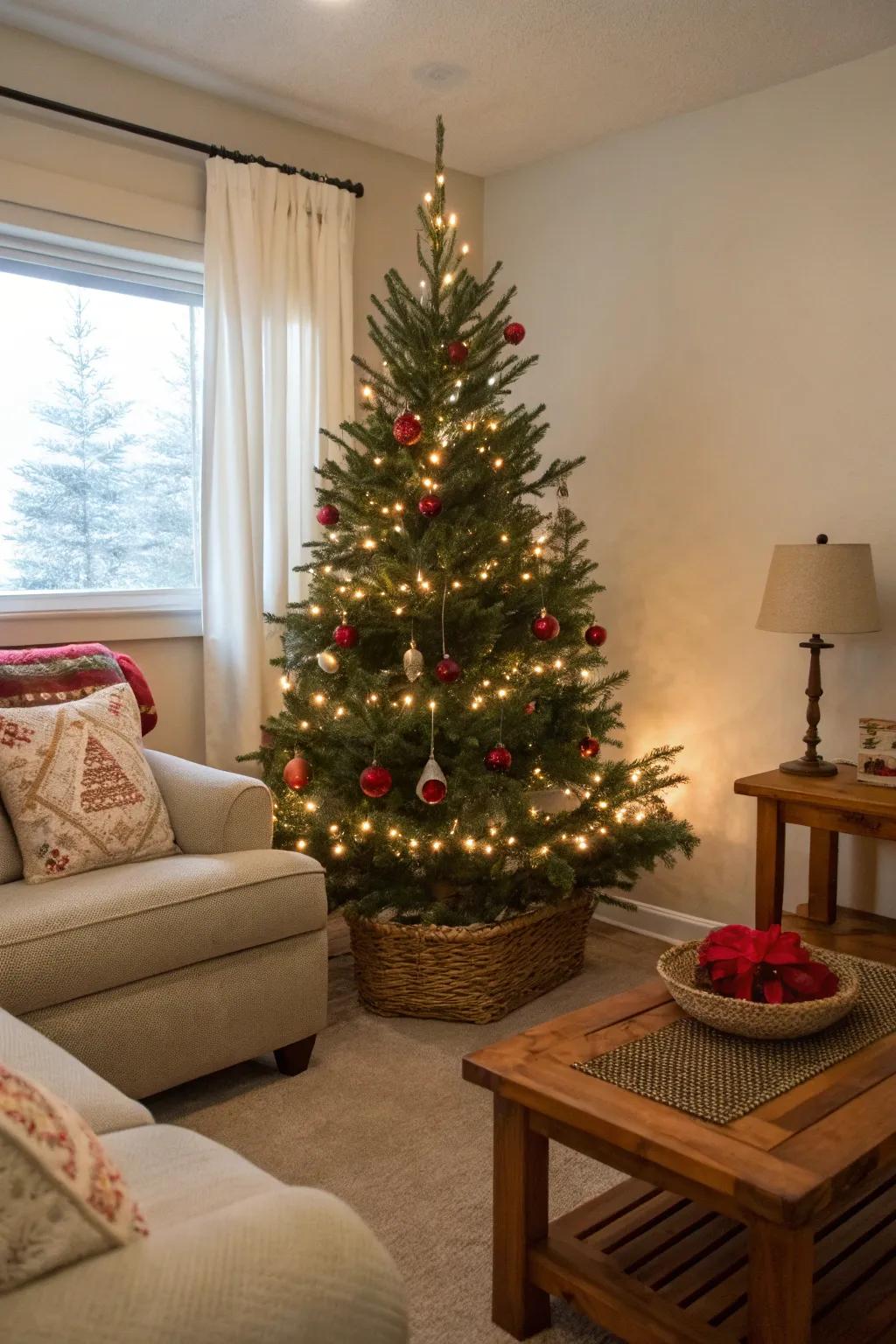 Small space, significant impact: a diminutive Christmas tree.