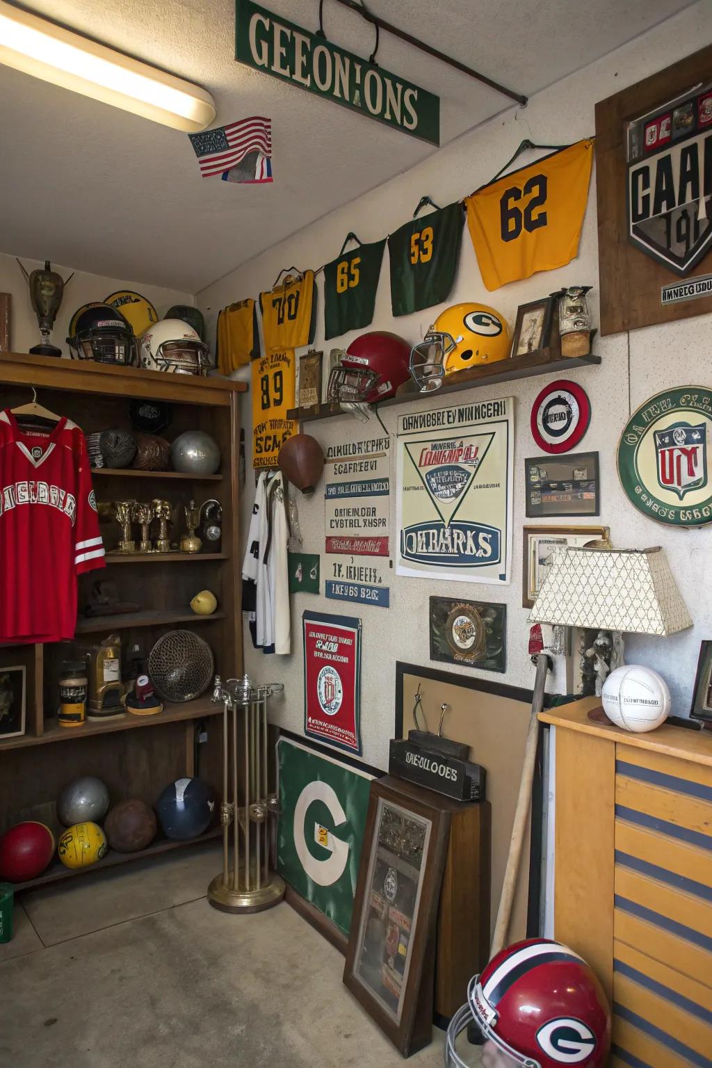 Personalize your man cave with themed decorations.