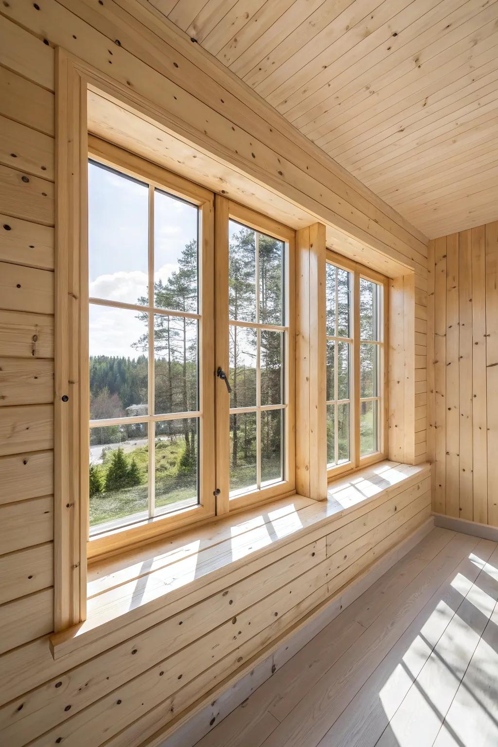 Spruce timber trim presents a natural and adaptable look.