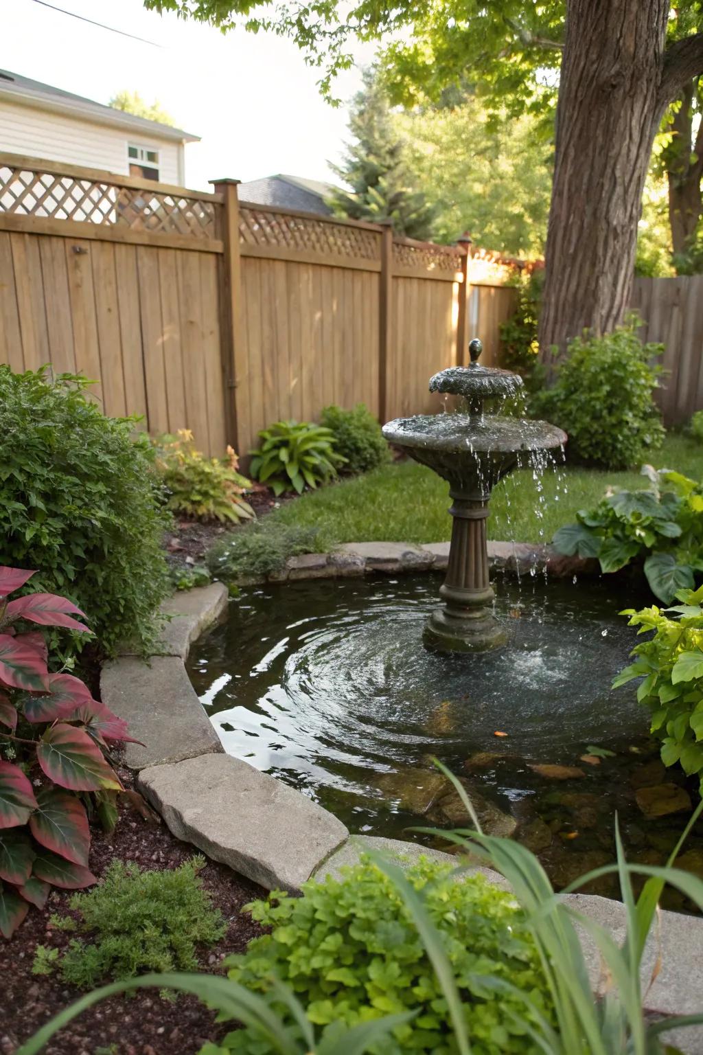 A small fountain adds serenity and attracts wildlife to your backyard.