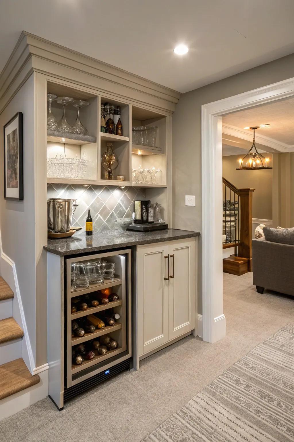 A stylish mini bar can transform your basement into an ideal entertaining spot.