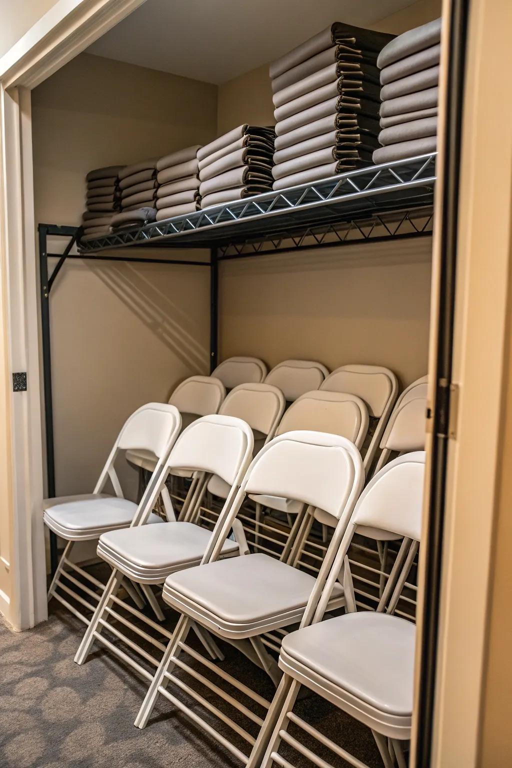 Use closet space for organized folding chair storage.