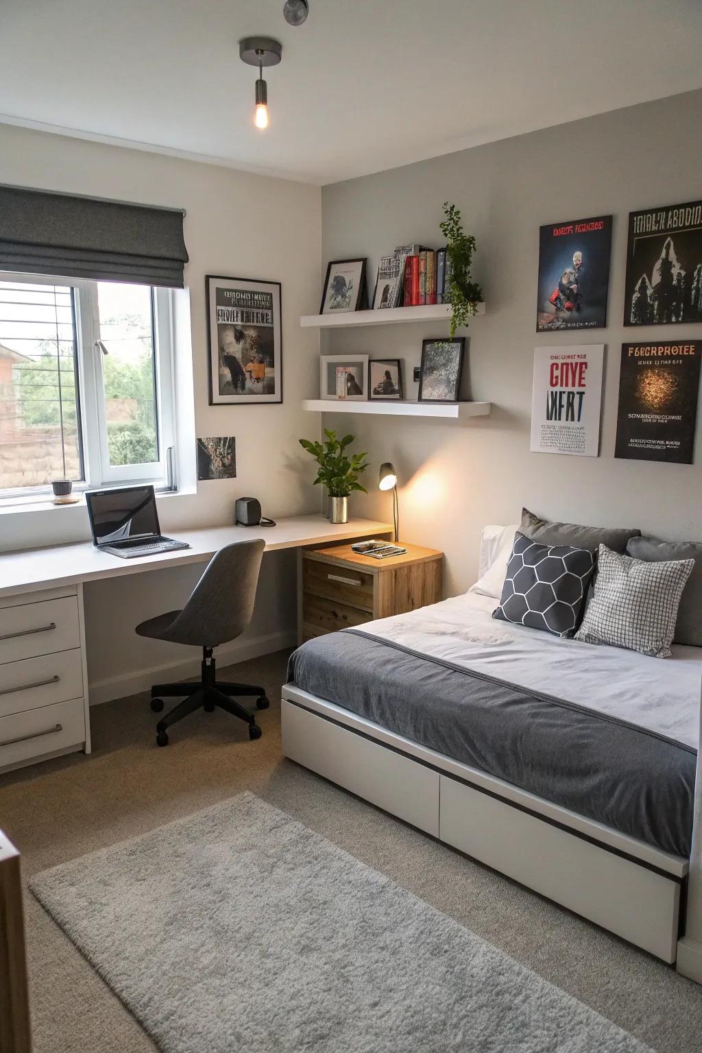Elegant furnishings introduce a modern element to a teen's bedroom.