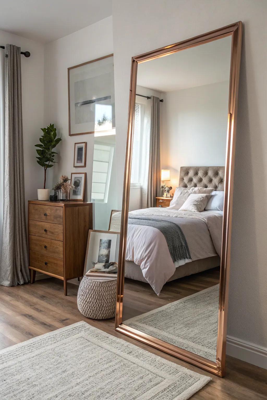 Mirrors with rose gold frames can open up your space.