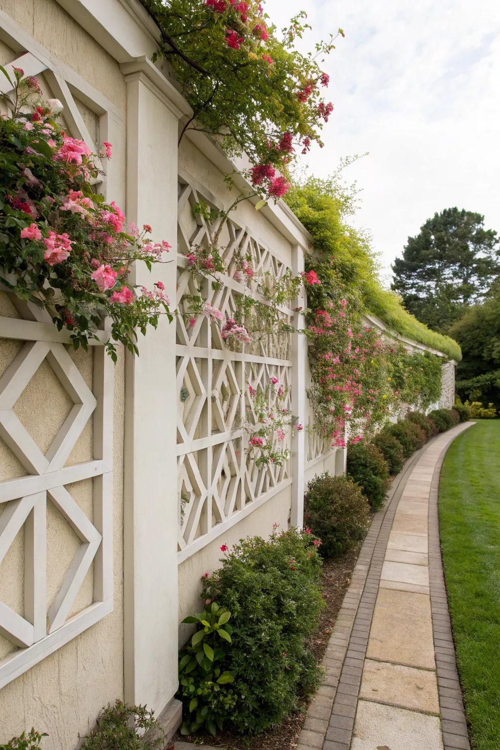 Modernize your garden with geometric trellis art.