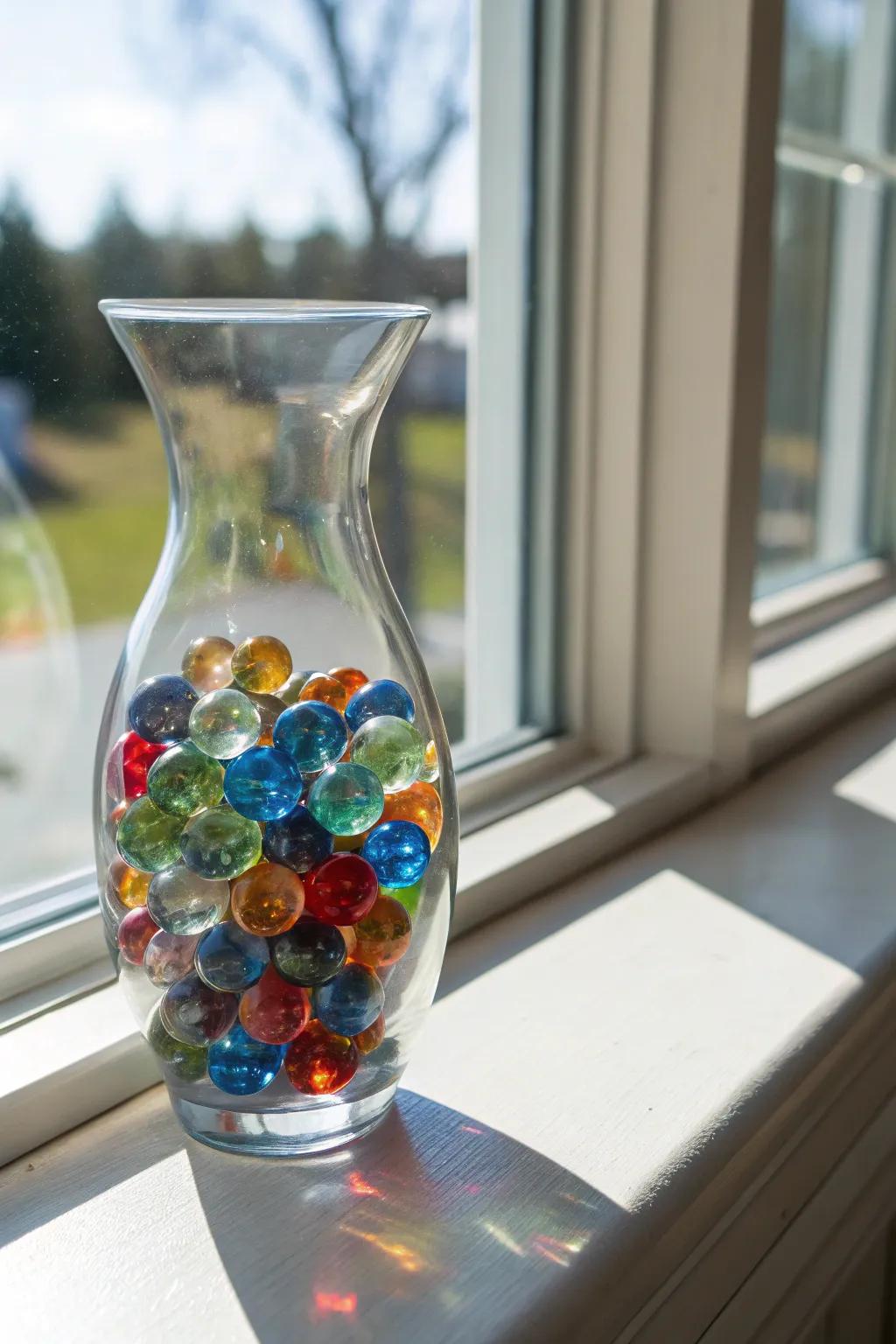 Add vibrancy to your decor with colorful glass marbles.