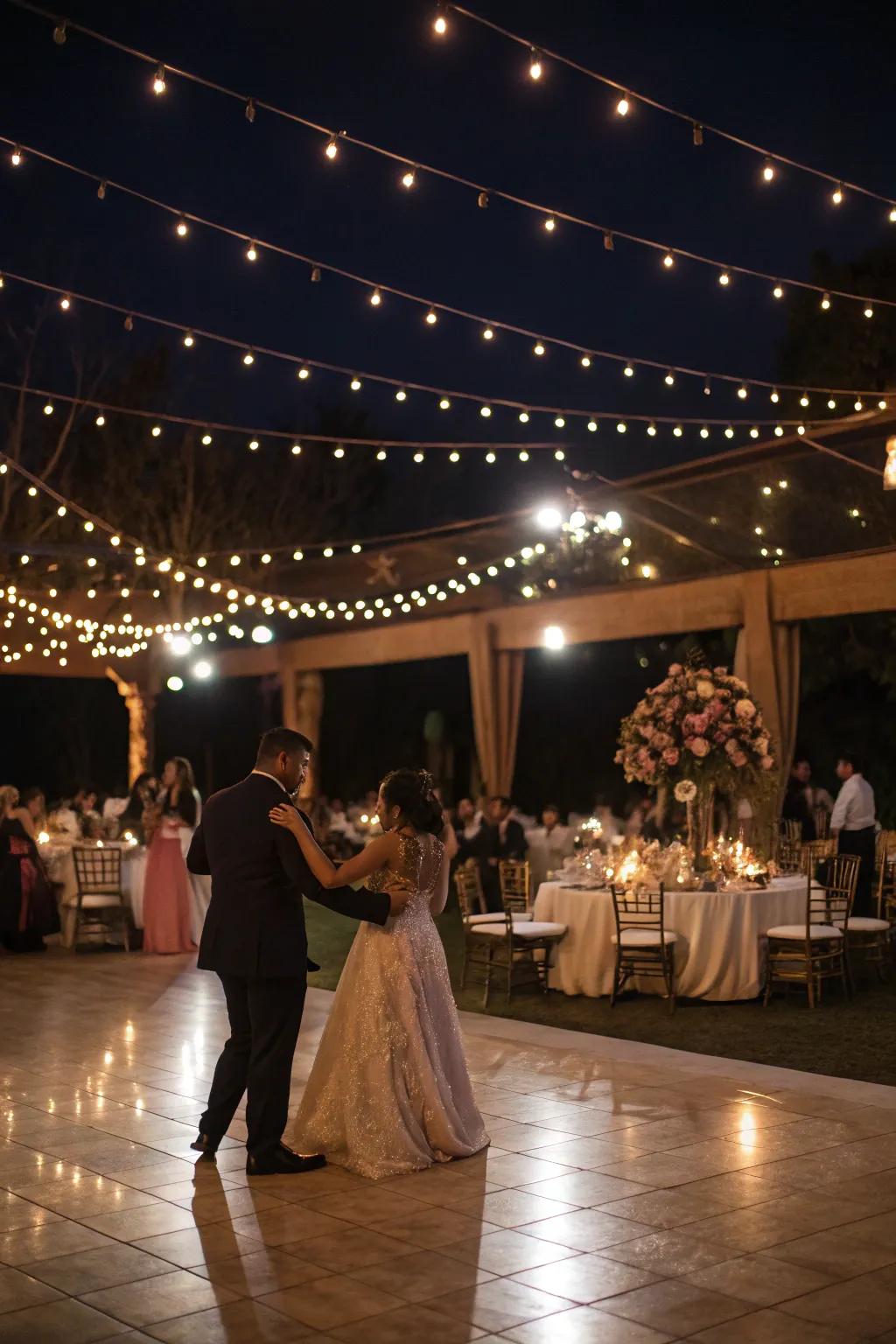 String lights casting a magical glow over the celebration.