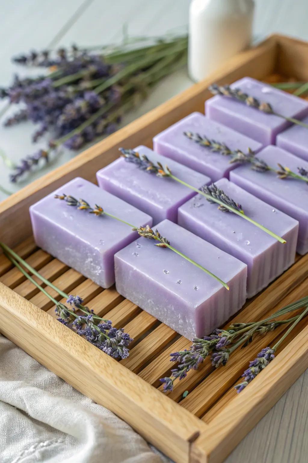 Elevate your bath time with homemade lavender soap.