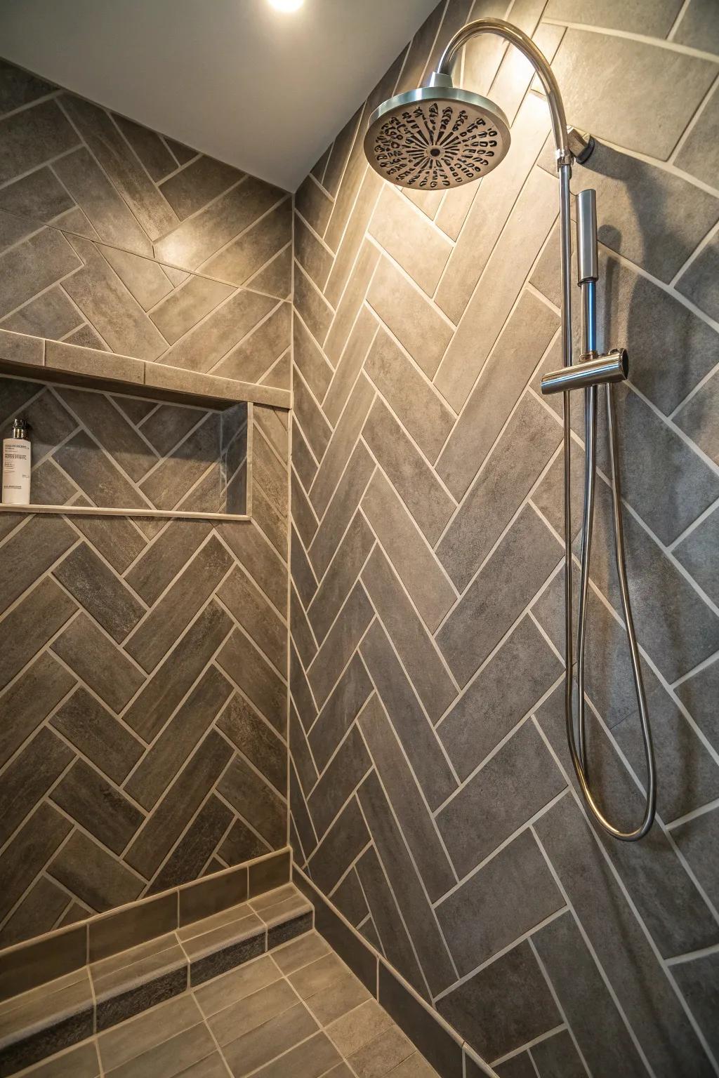 Diagonal tiles add a dramatic touch to your shower design.