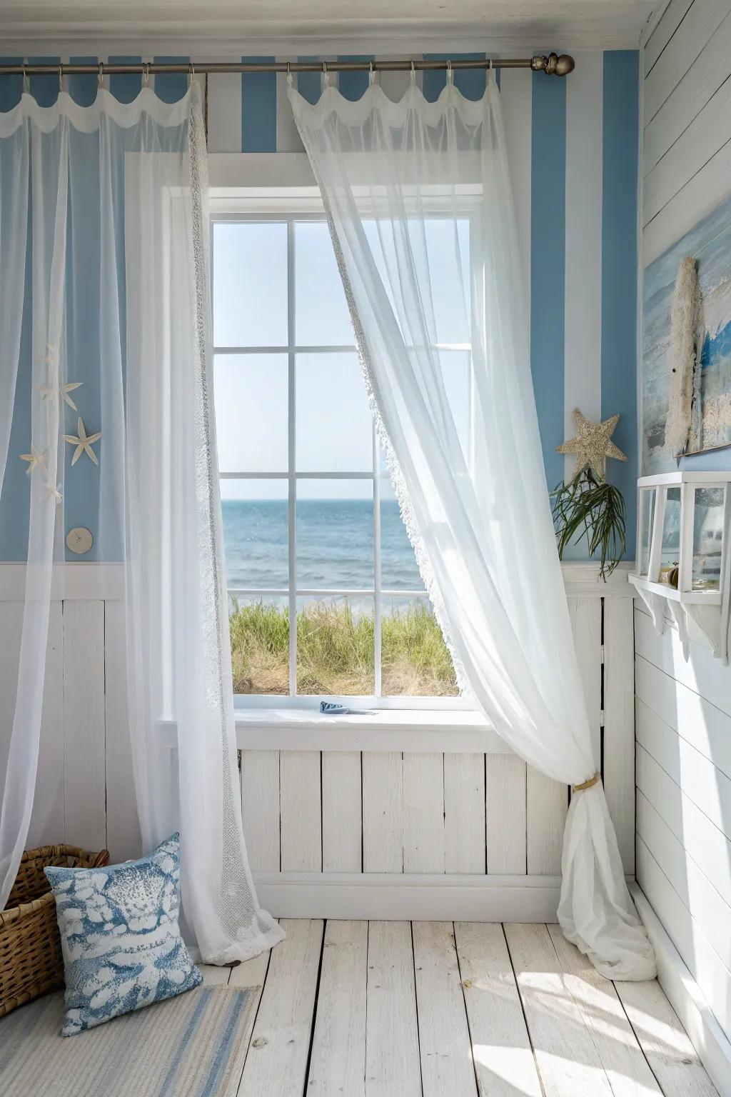 Whitewashed trim adds a coastal charm to your decor.