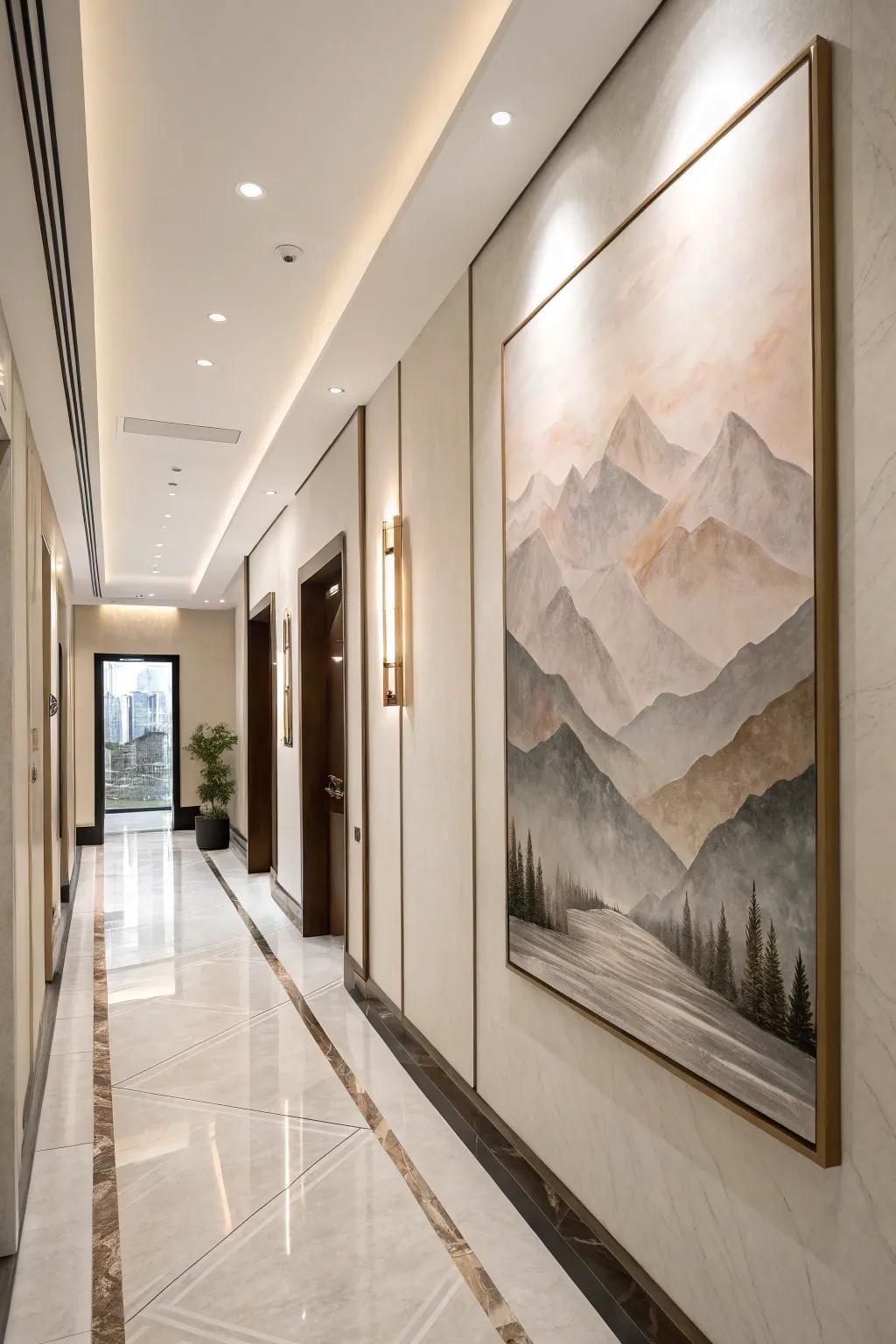 Minimalist mountain painting offering a serene elegance