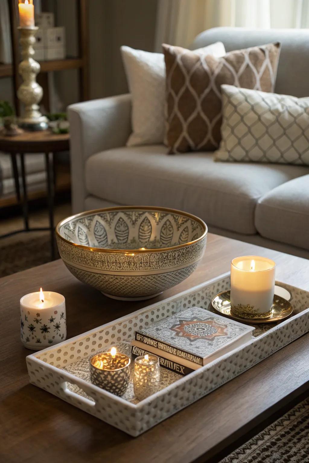 Organize with style using decorative bowls and trays.