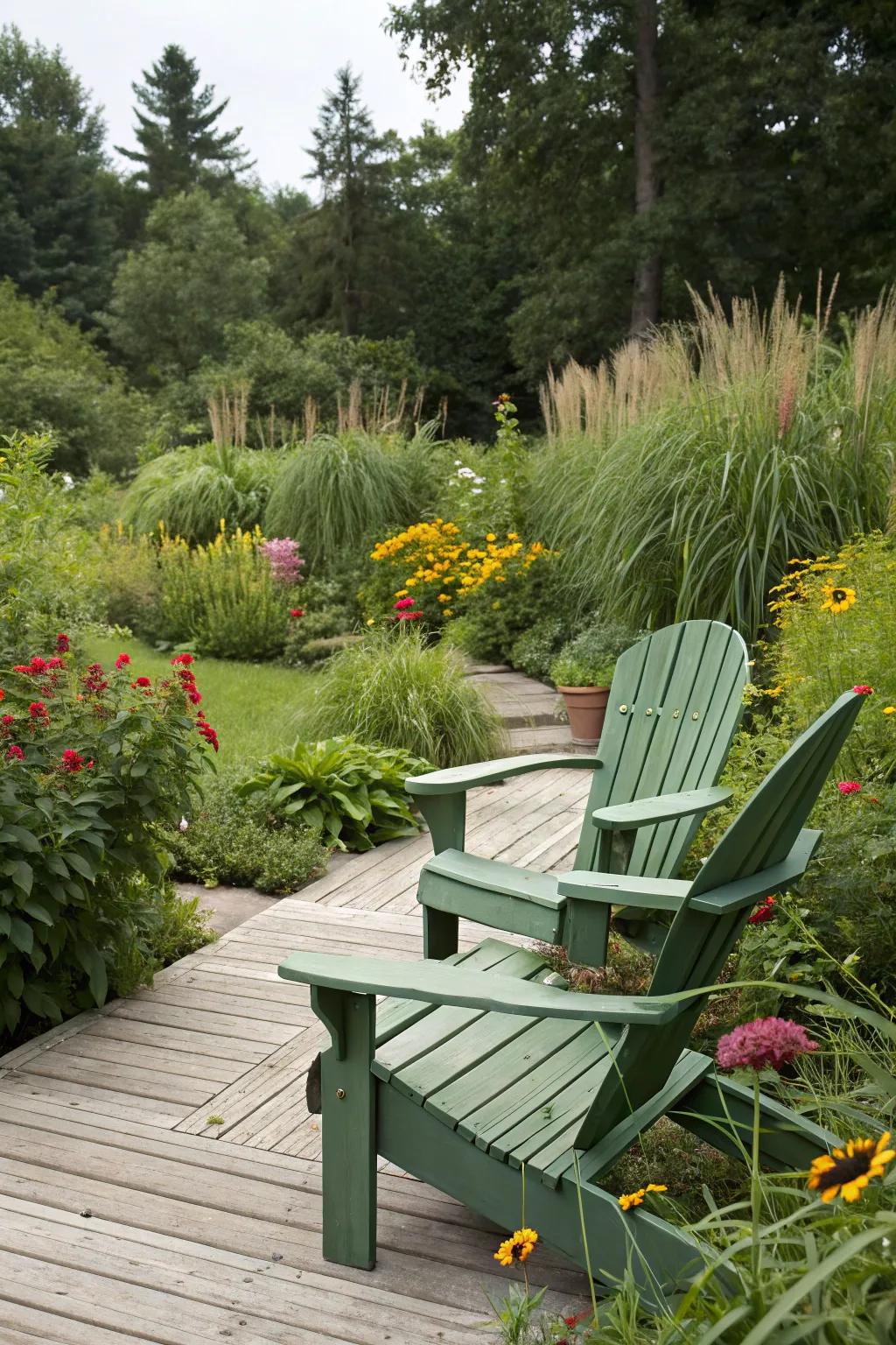 Earthy green chairs harmonizing with nature.