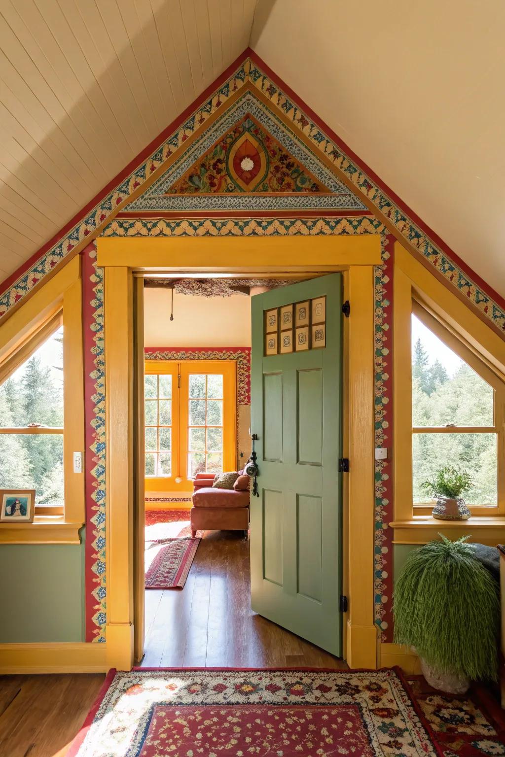 Daringly painted trim introduces a burst of color.