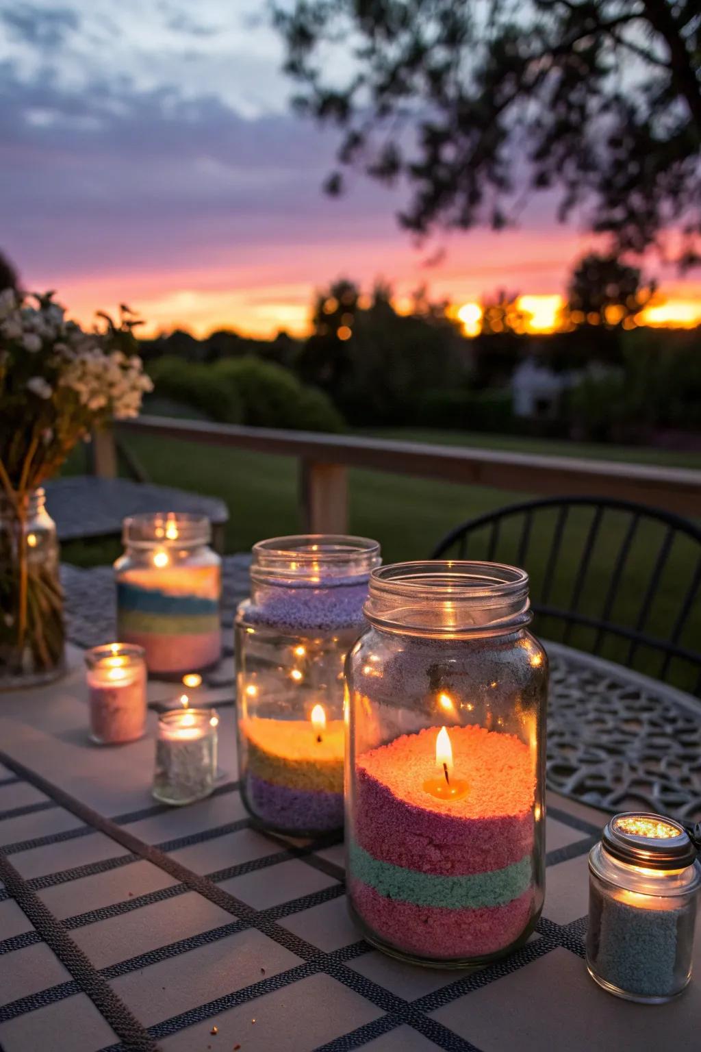 Bespoke candle vessels fashioned from preserving jars conjure a bewitching mood.