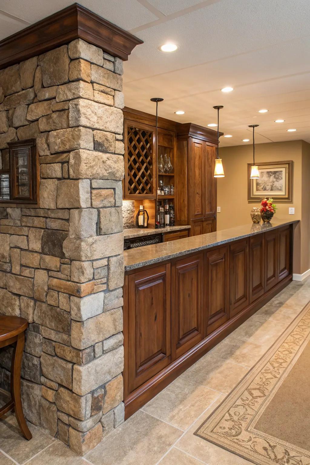 Mixed materials add texture and depth to your bar design.