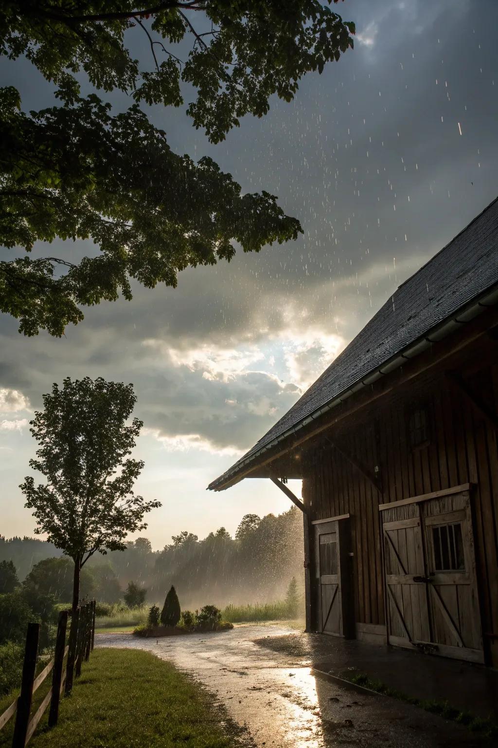 A sloped roof overhang designed to weather the elements.