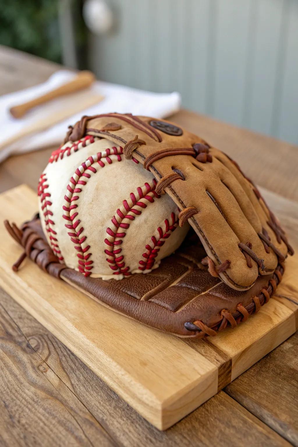 A baseball glove cake almost too realistic to eat.